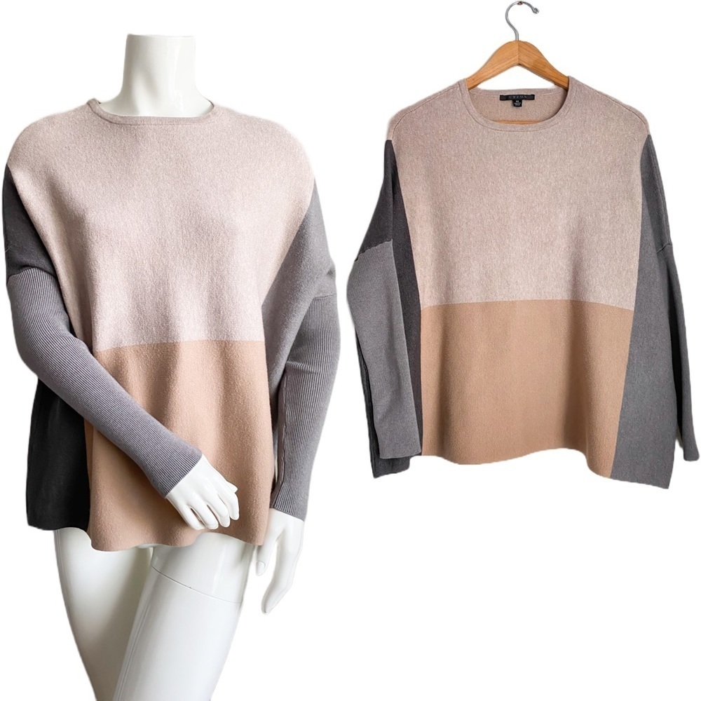 Cyrus Dolman Boxy Sweater Colorblock Neutral Beige Gray Oversized Pullover Sz XS